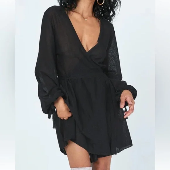 Princess Polly | Dresses | Nwt Princess Polly Mini Wrap Dress Black Size  Xss | Poshmark